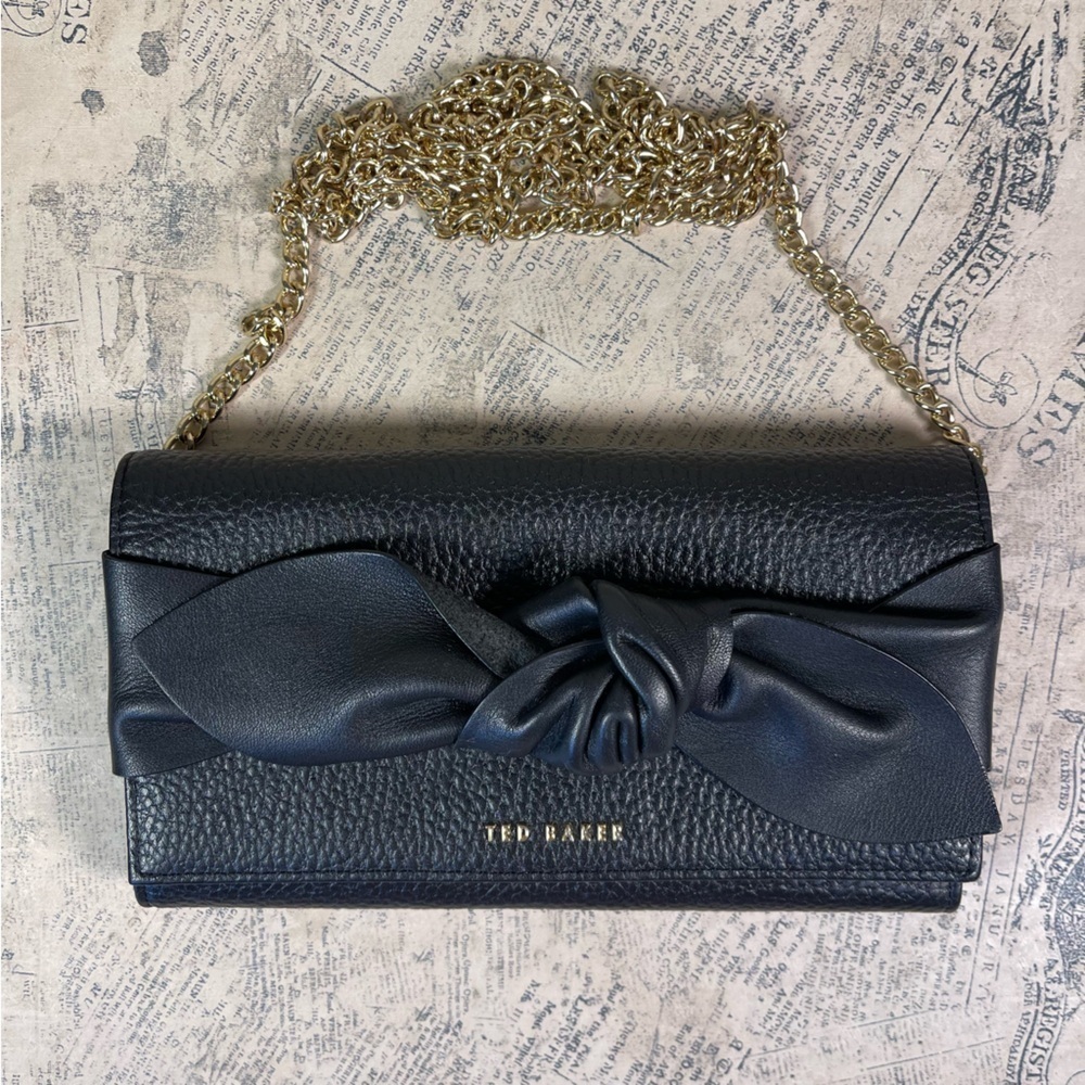 Ted Baker Cimmy Black Leather Knotted Crossbody Matinee Wallet on Chain